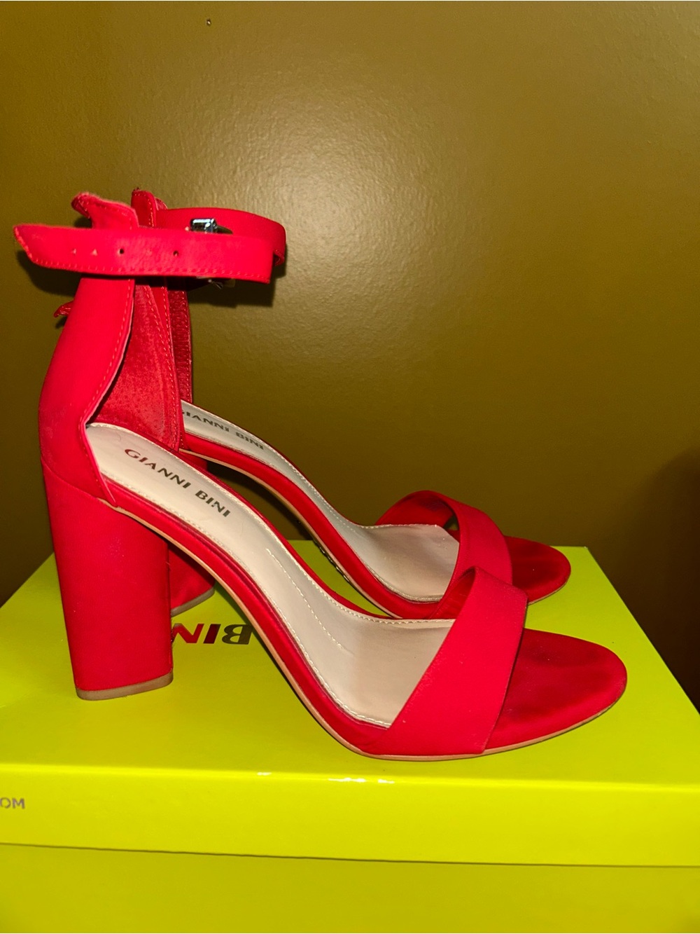 Gianni Bini Bright Red Ankle-Strap Block Heels